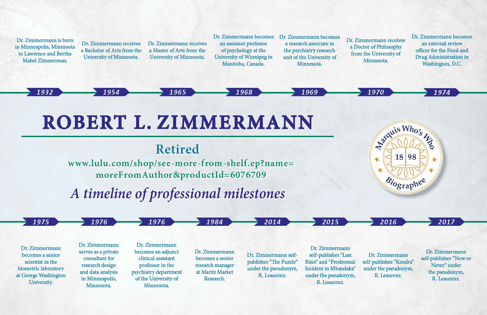 Robert Zimmermann Professional Milestones
