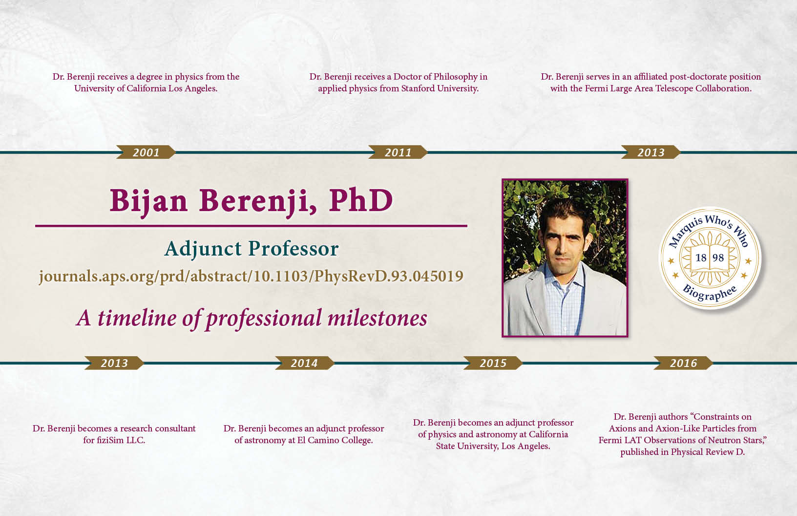 Bijan Berenji Professional Milestones