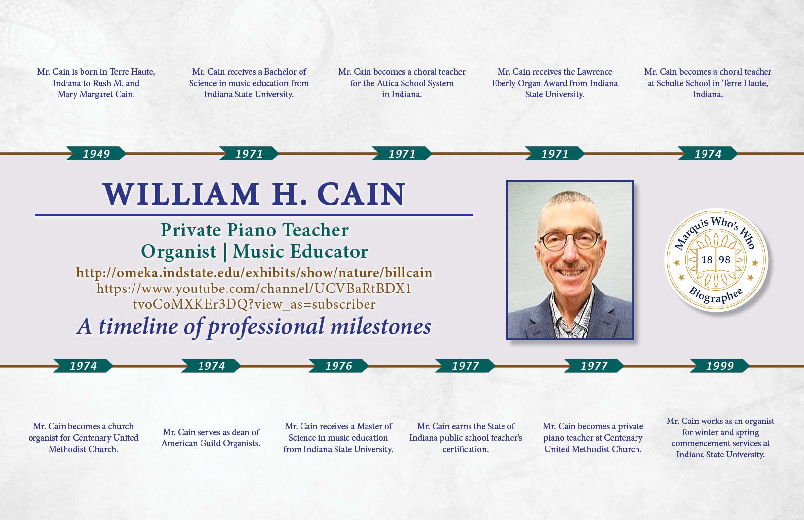 William Cain Professional Milestones