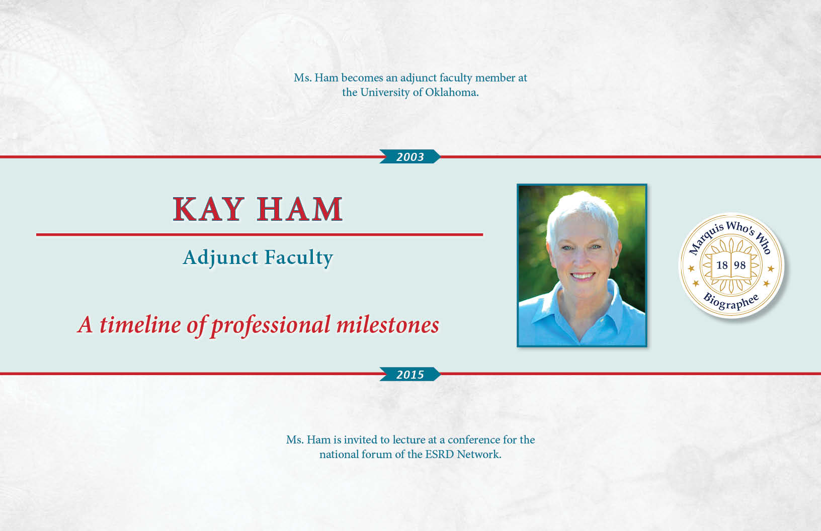 Kay Ham Professional Milestones
